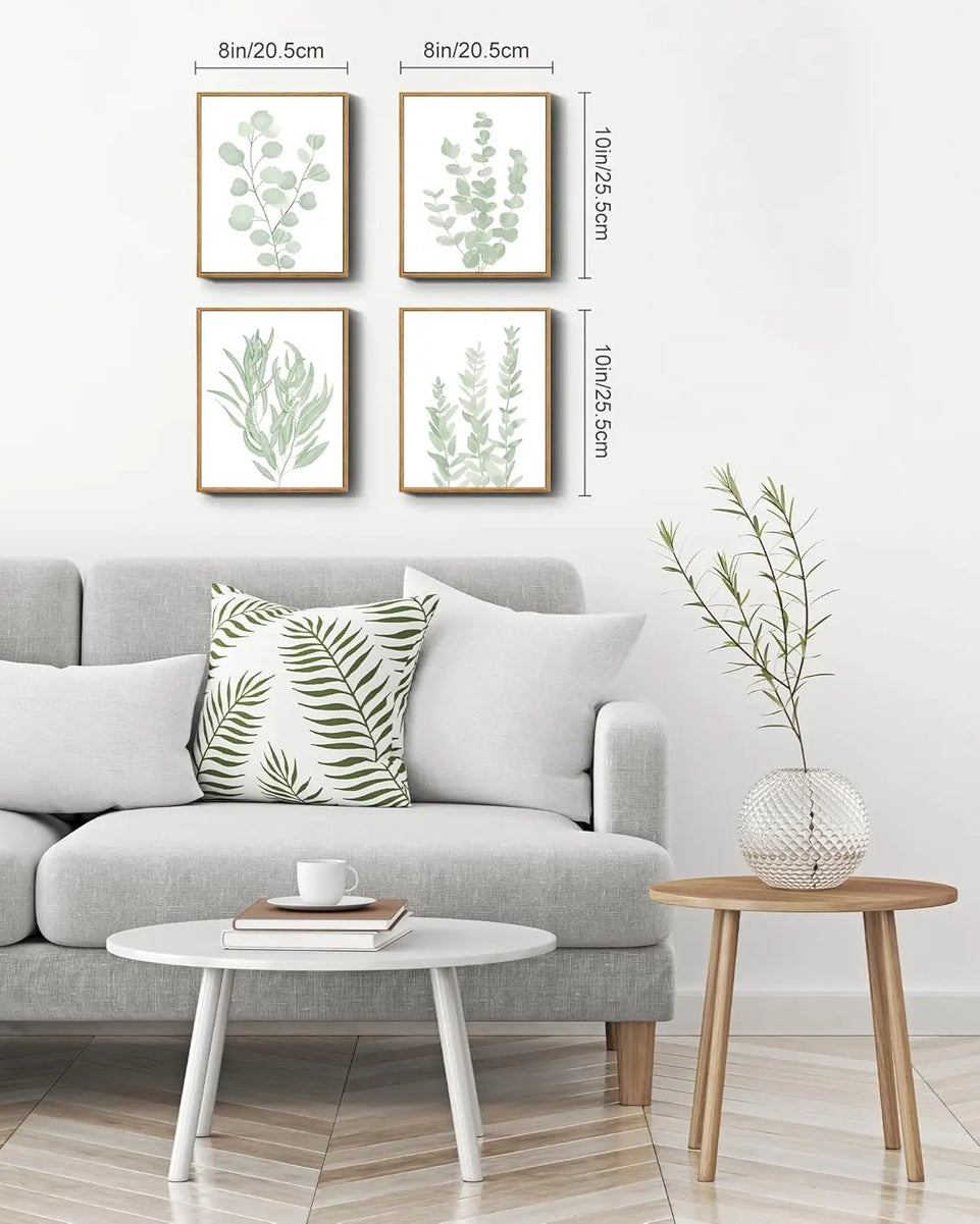 Drsoum Framed Botanical Plant Canvas Wood Wall Art Light Green Sage Wall Decor Eucalyptus Leaf Picture for Bedroom Living Room Bathroom Office 8”x 10” x 4pcs https://www.amazon.com/dp/B0CB1NZ5HT