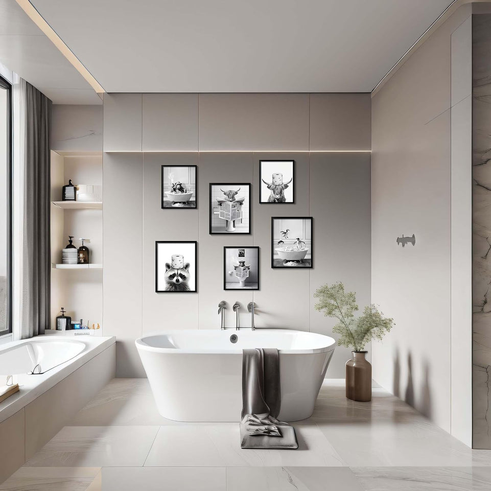 Framed Bathroom Decor Wall Art, Chimpanzee in Bathtub, Black and White Wall Art, Funny Bathroom Wall Decor Signs, Cute Animal Art for Bathroom (Framed,8''x10'')1 https://www.amazon.com/dp/B0CFVFYRPZ