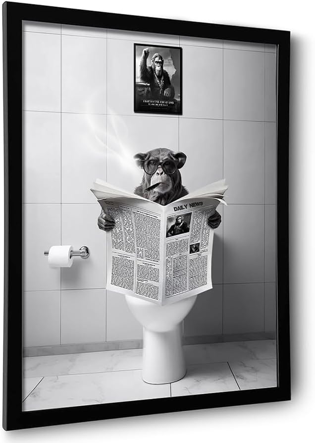 Framed Bathroom Decor Wall Art, Chimpanzee in Bathtub, Black and White Wall Art, Funny Bathroom Wall Decor Signs, Cute Animal Art for Bathroom (Framed,8''x10'')1 https://www.amazon.com/dp/B0CFVFYRPZ