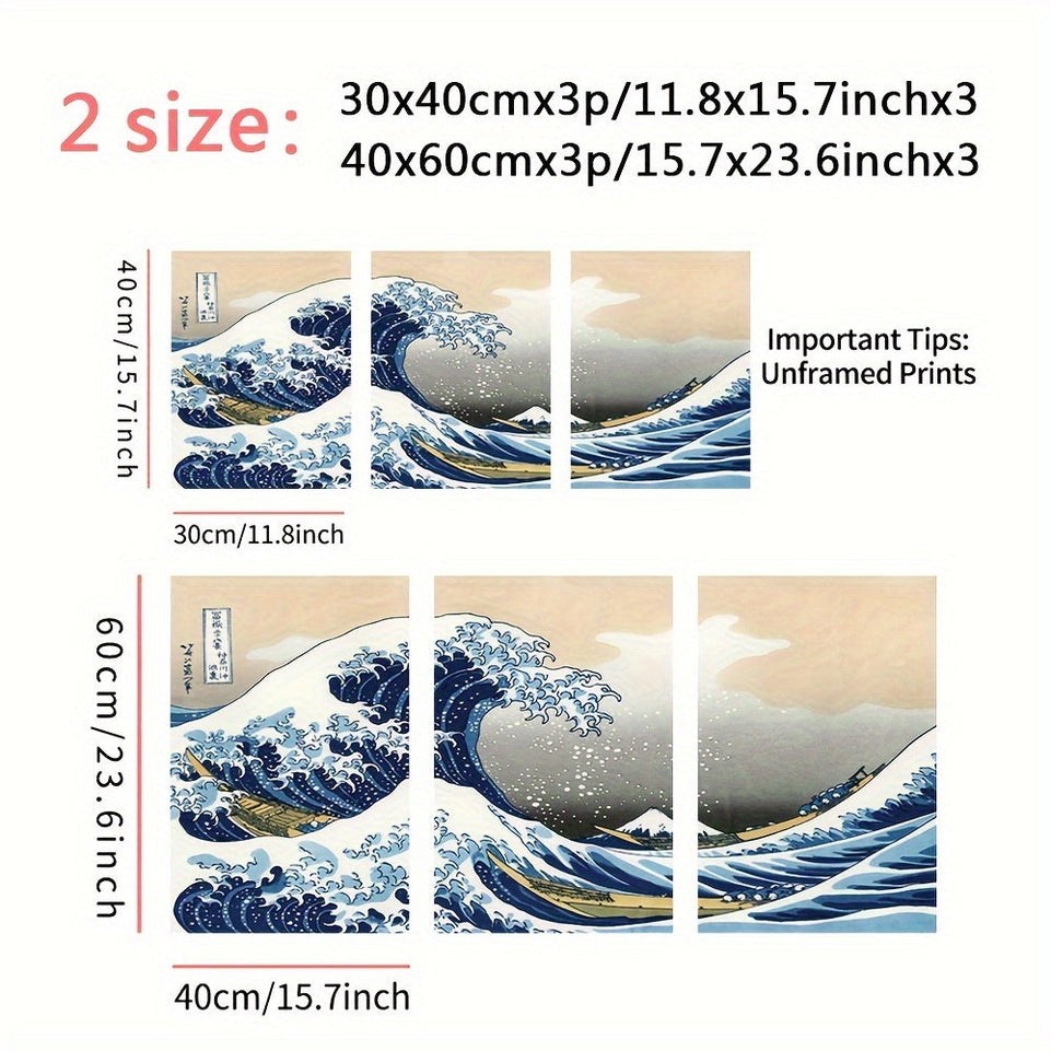 3pcs The Wave of Kanagawa - Famous Painting Print for Living Room and Office Decoration https://www.temu.com/search_result.html?search_key=601099514190401