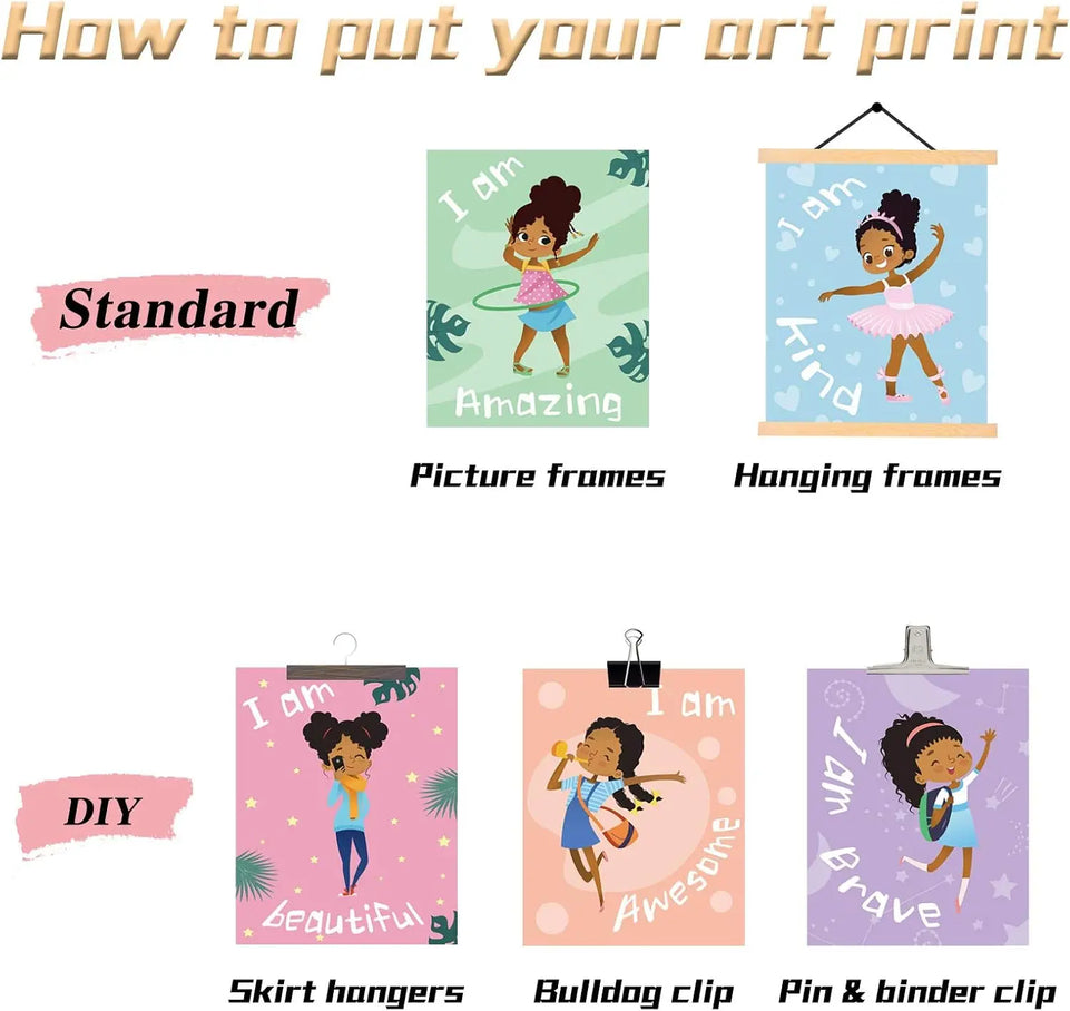 Outus 9 Pieces Black Girl Wall Decor for Girls Room Inspirational Quote African American Wall Art Motivational Saying Wall Decor for International Women's Day Girl Kids Bedroom Gift https://www.amazon.com/dp/B092MGT7DD