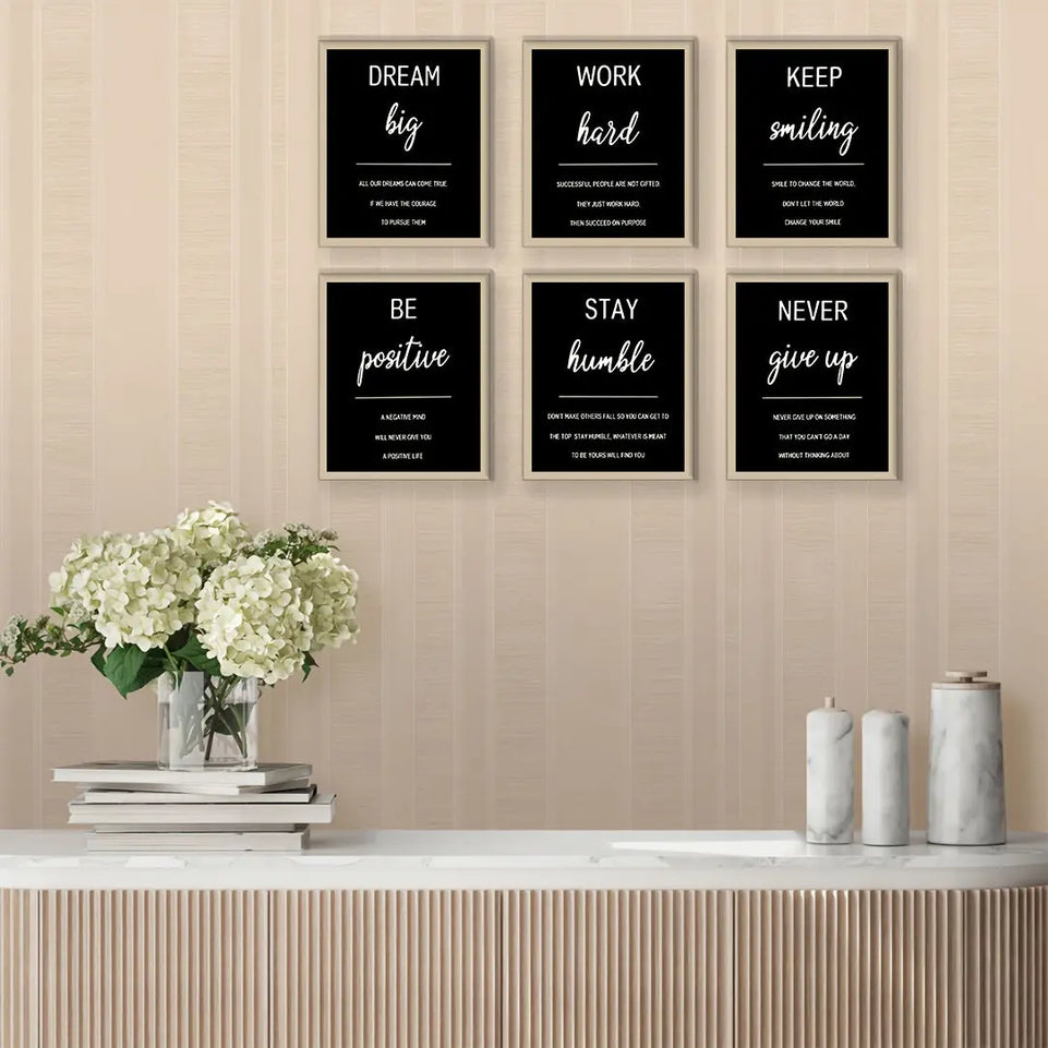 6pcs Inspirational Quote Wall Art Set - Frameless Motivational Posters for Office, Living Room & Bedroom Decor June Wall Art