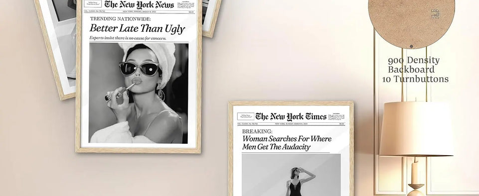 iHery Framed Trendy NewsPaper Wall Art,12x16in Canvas Wall Art,Beige Oak Wood Frame,Retro Vintage New York Magazine Headline News,Woman Searches For Where Men Get The Audacity,Bedroom Décor 1Pack https://www.amazon.com/dp/B0CH4DTS4L