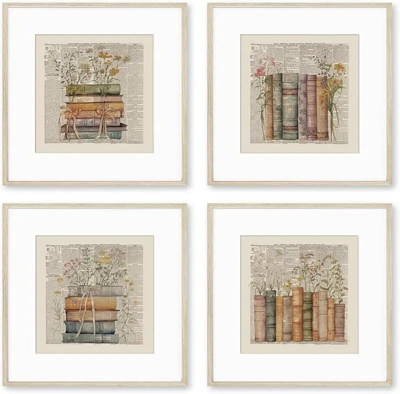 PLKMN Vintage Book Art Wall Decor 8x10, Book Club Decorations, Library Decor, Retro Floral Book Wall Art for Reading Room Classroom Nursery, Book Lovers Gifts, Set of 4 Unframed https://www.amazon.com/dp/B0CZQ3KRK9