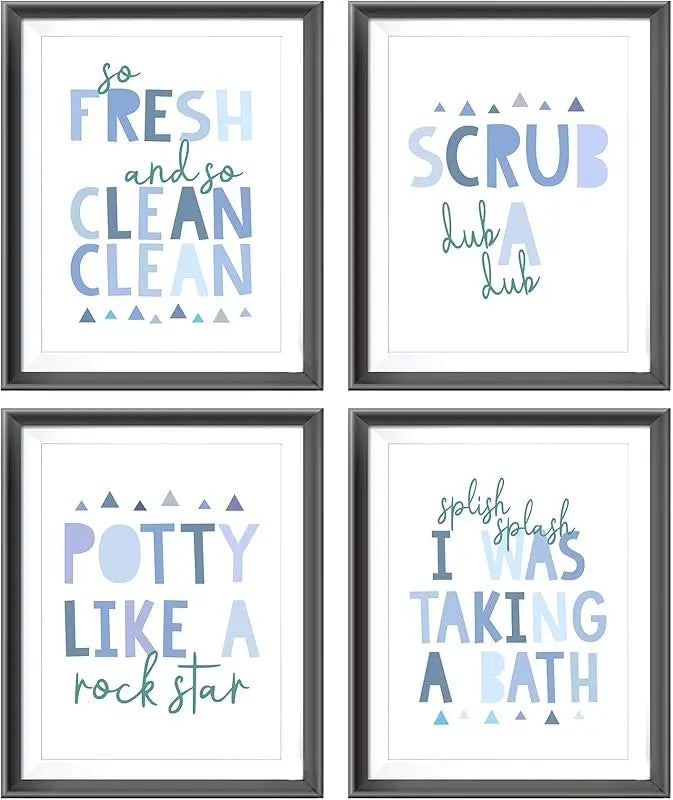 So Fresh and Clean Colorful Bathroom Art Poster Prints for Home Kid Washroom Restroom Nursery Toilet Laundry Decor,Funny Bathroom Rules Word Art Decorations Prints Wall Art Unframed 4pcs 8x10inches https://www.amazon.com/dp/B0BY6BBXTF