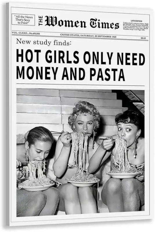 Newspaper Wall Art Canvas Prints Vintage Black and White Better Late Than Ugly Decor Poster Funky Feminist Posters Trendy College Wall Decor for Girly Dorm Room Bathroom Wall Decor 8x12inch Unframed https://www.amazon.com/dp/B0DHYCHY7C