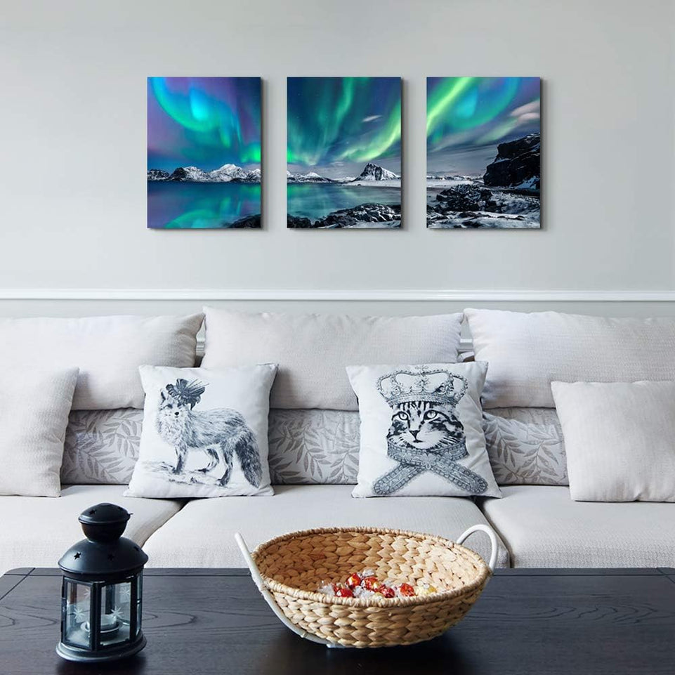 Farmhouse Canvas Wall Art For Bedroom Wall Decorations For Living Room Office Wall Decor Aurora Scenery Painting On Stretched And Framed Wall Pictures 3 Piece Ready To Hang For Bathroom Home Decor https://www.amazon.com/dp/B085RCGP4Q