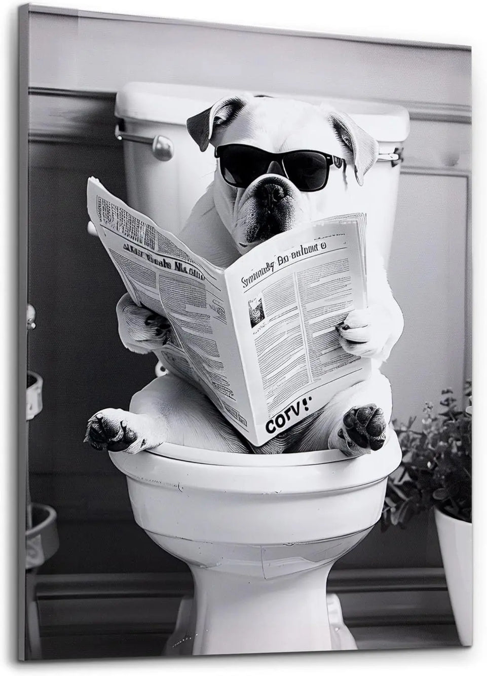 Deveosa Funny Bathroom Wall Art - Dog On Toilet Unique Cool Black And White Artwork For Restroom Paintings Animal Canvas Sings Decor Pictures Decorations 12x16inch https://www.amazon.com/dp/B0D1QJ3KZF