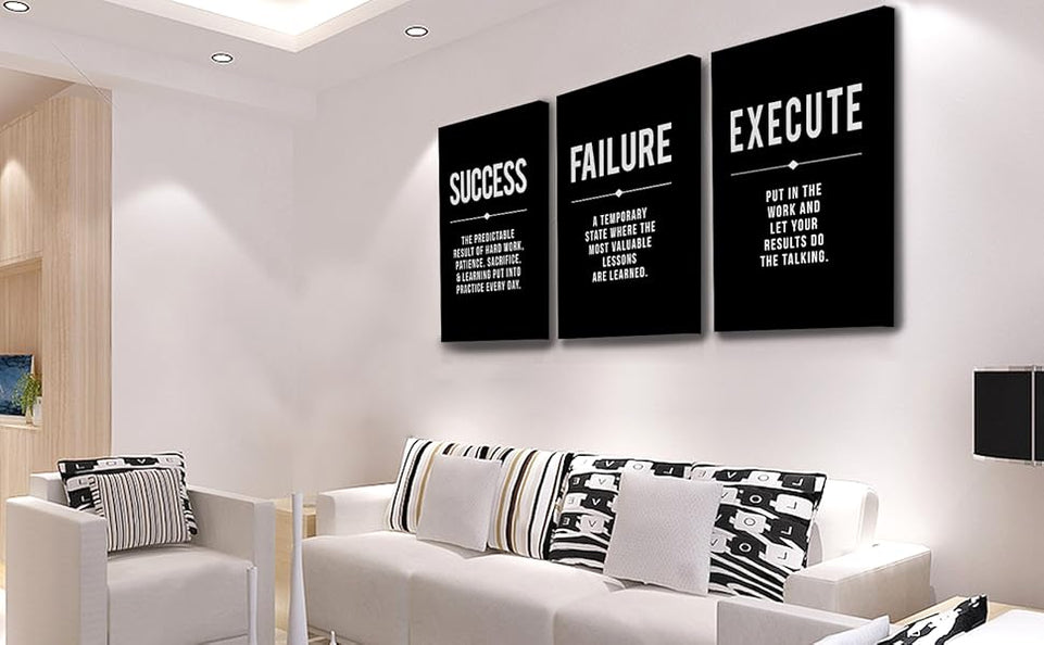 Framed Canvas Wall Art Success Quote For Office, Black Large Positive Motivational Poster, Set of 3, Execute Failure Definition, Inspirational Print (A-3pcs,12x16inchx3pcs) https://www.amazon.com/dp/B08CVF24C6