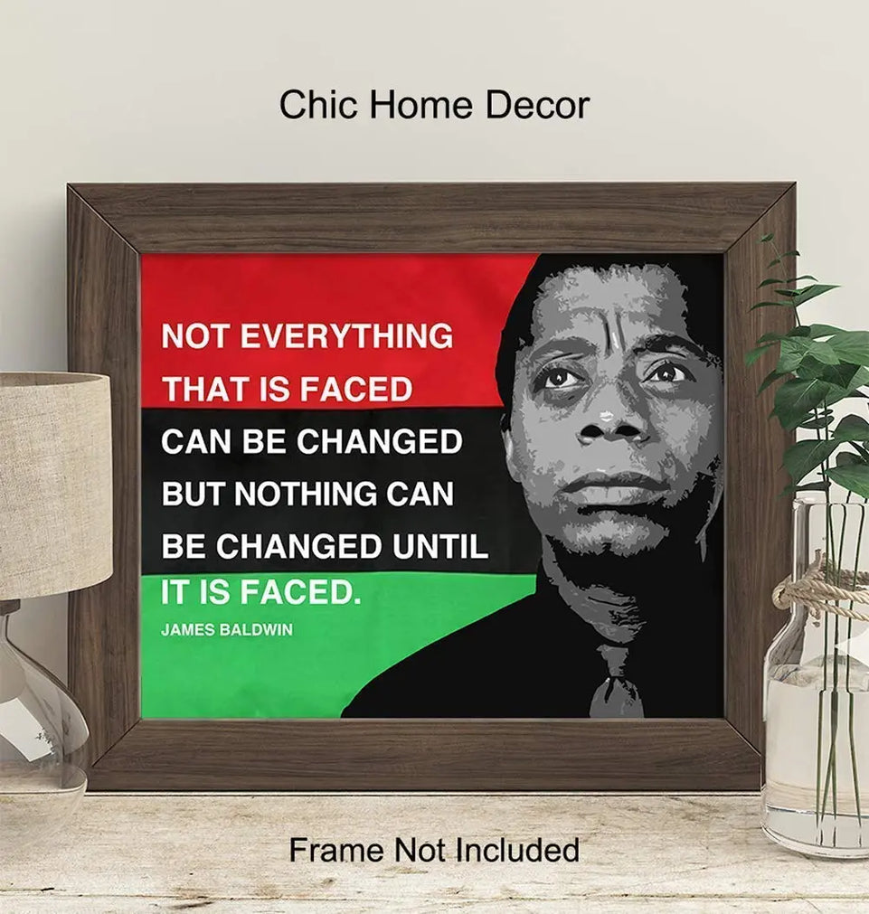 James Baldwin Quote, Black Leaders Inspirational Wall Art Print - 8x10 Civil Rights Home Decor, Classroom Decoration on African American Flag - Gift for Teacher, Black History Month - Unframed Poster https://www.amazon.com/dp/B084VJRZJR