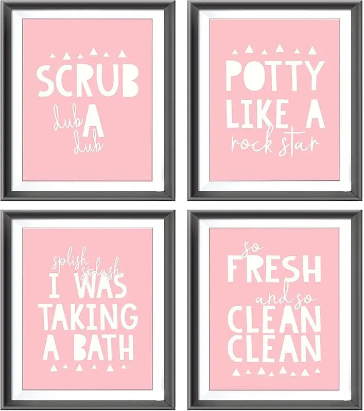 So Fresh and Clean Colorful Bathroom Art Poster Prints for Home Kid Washroom Restroom Nursery Toilet Laundry Decor,Funny Bathroom Rules Word Art Decorations Prints Wall Art Unframed 4pcs 8x10inches https://www.amazon.com/dp/B0BY6BBXTF