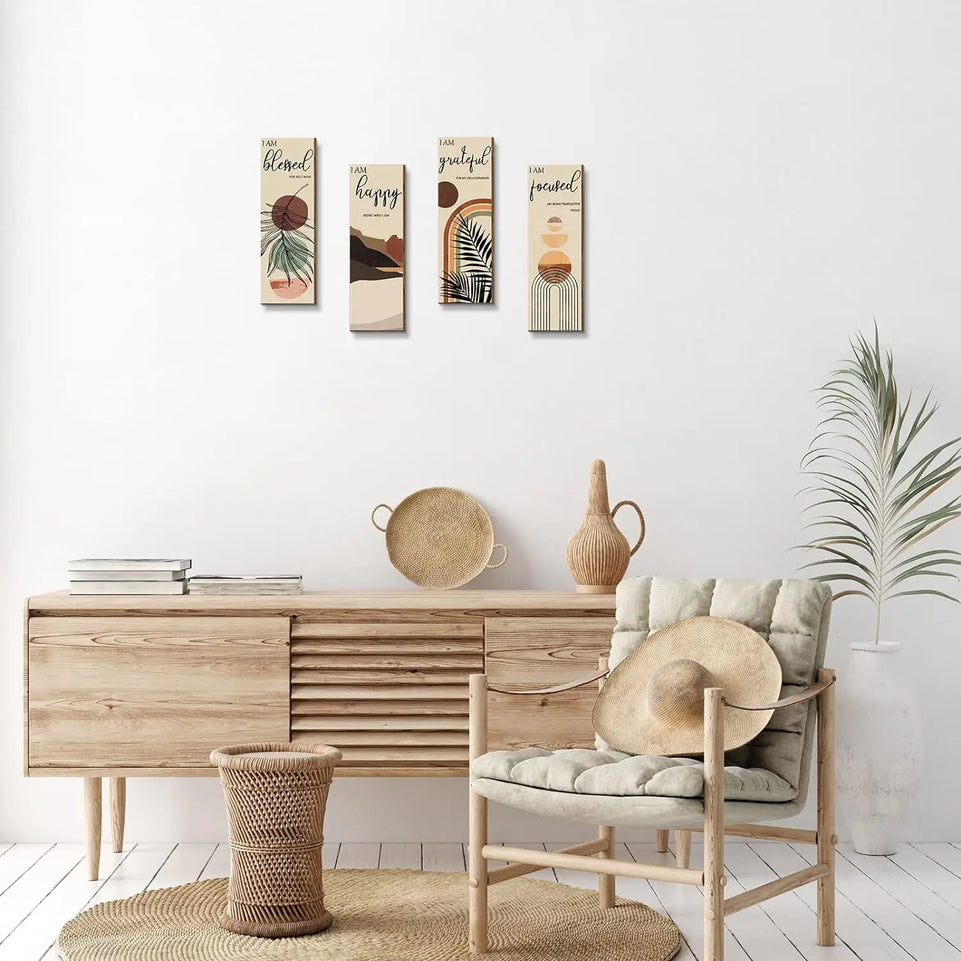 Boho Wall Art Prints 11 x 4 x 1 Inch, Set of 4, Mid Century Positive Affirmations Wall Decor Inspirational Boho Prints Wall Art Minimalist Home Decor Prints for Kitchen, Bedroom, Living Room, No Frame https://www.amazon.com/dp/B09MQL9323