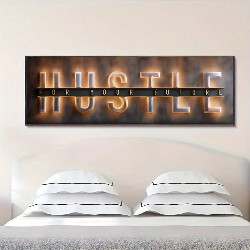 1pc Unframed Hustle For Your Future Painting, Creative Canvas Poster, Canvas Wall Art, Artwork Wall Painting For Gift, Bedroom, Office, Living Room, Cafe, Bar, Wall Decor, Home And Dormitory Decor June Wall Art