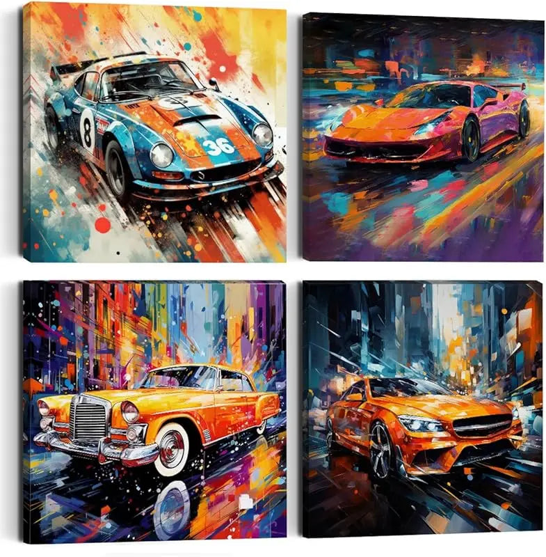4PC Car Room Decor Truck Canvas Wall Art Framed Boys Room Decor Watercolor Cartoon Car Color Racing Vehicle Painting Garage Wall Decor Modern Canvas Prints for Playroom Farmhouse Men Living Room Home https://www.amazon.com/dp/B0C7KR9V76