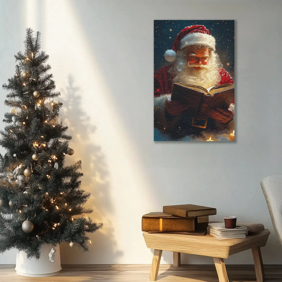 Vintage Santa Claus Reading Book Canvas Print - Classic Christmas Wall Art for Holiday Decor June Wall Art