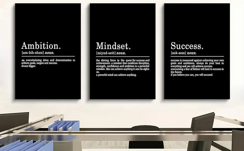 Inspirational Canvas Painting Wall Art -EPHANY ART,Mindset Quotes Prints, Success Framed Entrepreneur Poster Positive Quotes Wall Poster for Home Office Workplace (M-3pcs,12x16inchx3pcs) https://www.amazon.com/dp/B0B3J9L4QY