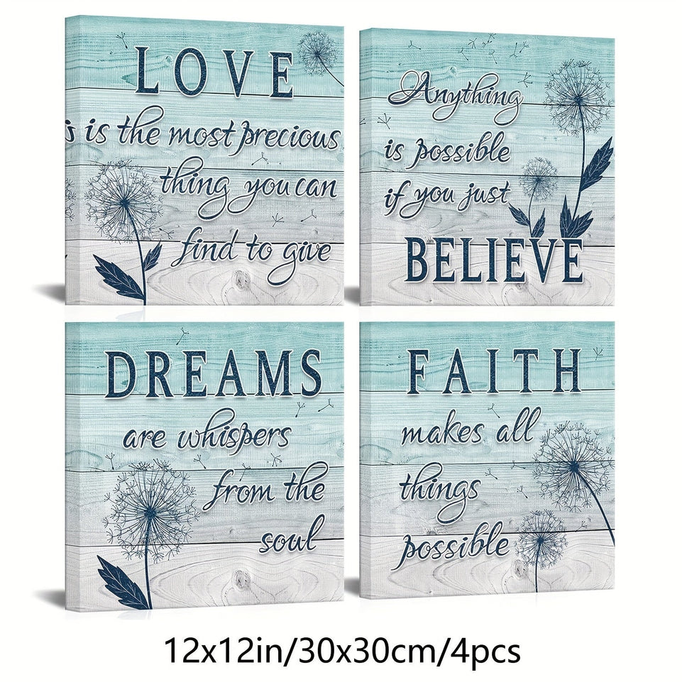 4pcs Set Rustic Teal Dandelion Canvas Wall Art, Motivational Quotes, Frameless 16x16 Inch, Inspirational Home & Office Decor, Modern Aesthetic for Living Room, Bedroom, Gym, Cafe, Pub https://www.temu.com/search_result.html?search_key=601099528825186