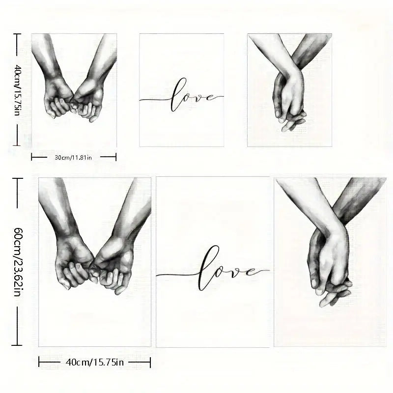 3pcs, Love And Hands Black And White Wall Decoration, Canvas Painting Wall Art, Room Decor, Home Decor, Holiday Decor, Bedroom Decor, Living Room Decor, Entrance Decor, Background Decor, Wall Decor (No Frame) June Wall Art