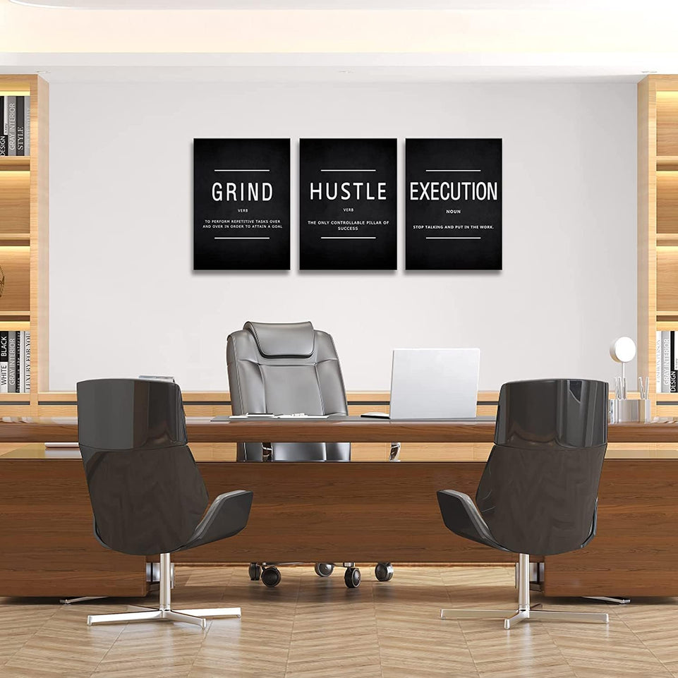 KAWAHONE Canvas Painting Wall Art, Grind Hustle Execution Motivational Wall Art Decoration Posters Prints for Living Room Bedroom, Office Decor, Gallery-Wrapped Canvas Art Set Framed Ready to Hang https://www.amazon.com/dp/B089XVKF61