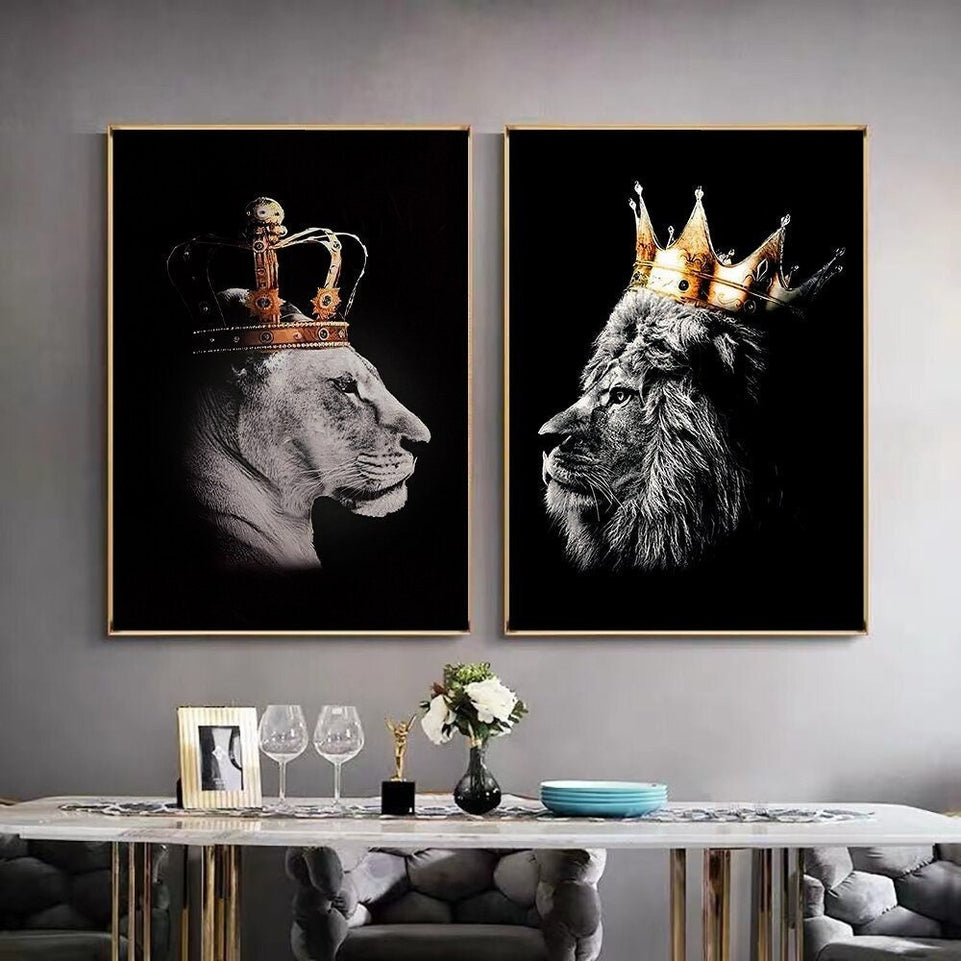 2pcs Lion Couple Wall Decals, Black Lion & Lioness With Crowns Canvas Painting Posters Wall Art Decor, For Home Bedroom Living Room Decor https://www.temu.com/search_result.html?search_key=601099514157738