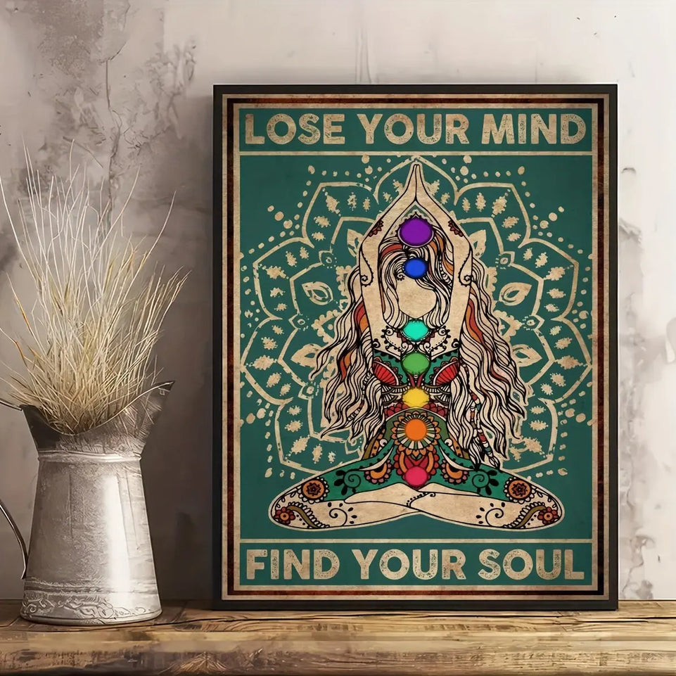 1pc Vintage Gyspy Girl Yoga Pose Wall Art for Home Decor - Lose Your Mind, Find Your Soul - Retro Canvas Poster with No Frame June Wall Art