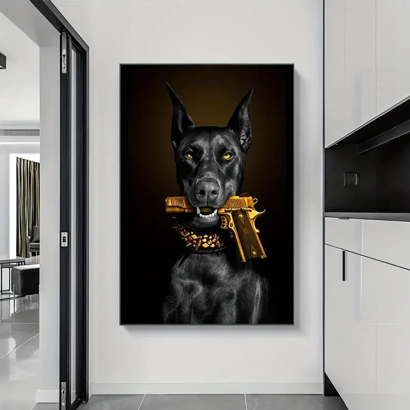 Modern Art Black Rubin Lion Dog Oil Painting Canvas Poster - 1pc Luxury Animal Wall Art for Bedroom Living Room Corridor - Fall Decor, Wall Decor, Room Decoration, No Frame June Wall Art
