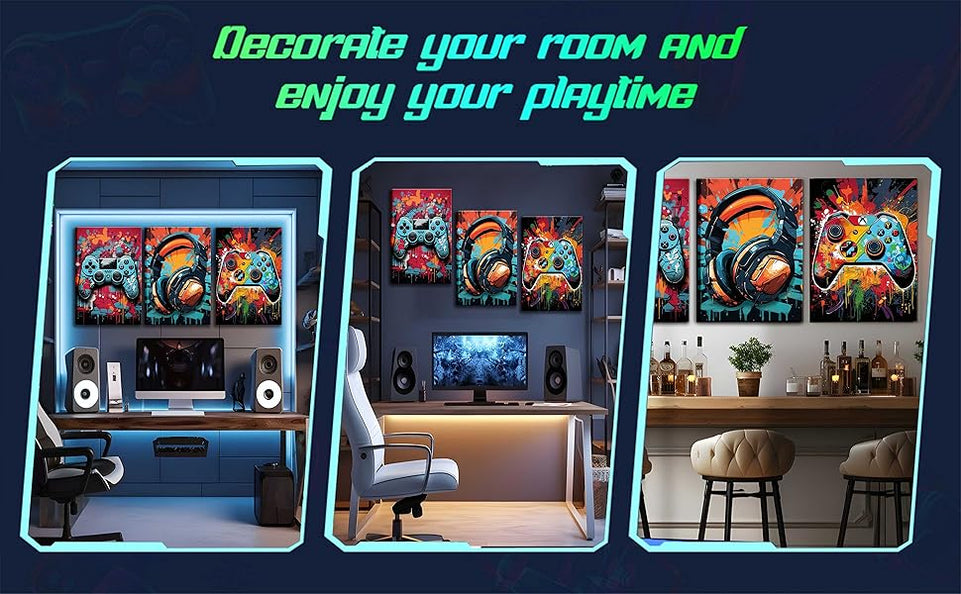 3Pcs Cool Gaming Wall Art Retro Video Game watercolor Posters Pictures Colorful Neon Gamepad Canvas Painting Prints for Boys Room Kids Game Room Bedroom for Boys Home Decoration 12x16in Unframed https://www.amazon.com/dp/B0CP7W91H7