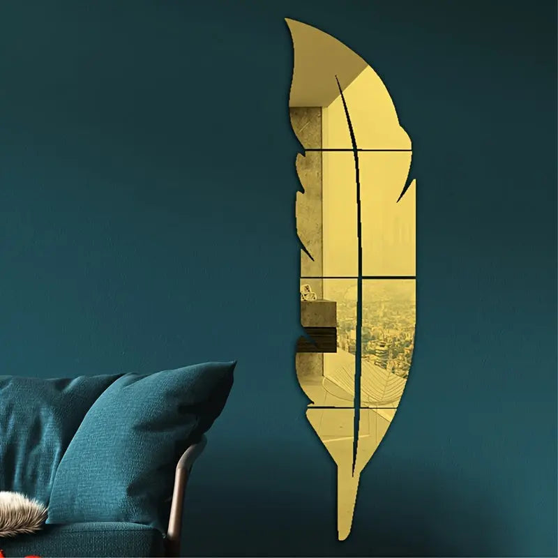 1pc Acrylic Feather Mirror Wall Sticker, Self Adhesive Art Decal Wall Decor, Living Room And Bedroom Wall Decor, Frameless Mirror Wall Sticker For Home Decorations June Wall Art