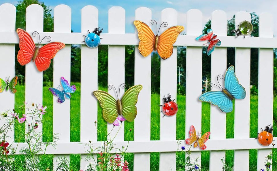 GIFTME 5 Metal Garden Wall Art Decorative Set of 4 Cute Ladybugs Outdoor Wall Sculptures https://www.amazon.com/dp/B07HF2Z653