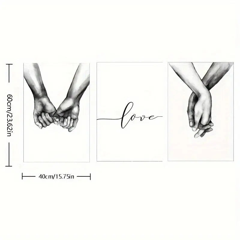 3pcs, Love And Hands Black And White Wall Decoration, Canvas Painting Wall Art, Room Decor, Home Decor, Holiday Decor, Bedroom Decor, Living Room Decor, Entrance Decor, Background Decor, Wall Decor (No Frame) June Wall Art