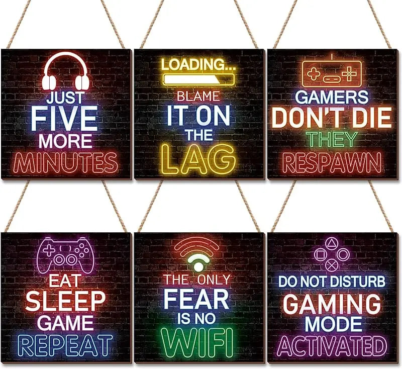 YLOLUL 4pcs Neon Game Art Prints, Wood Wall Art Decor for Boys Room, Gamer Decorations, Inspirational Quote Wall Decor, Modern Home Decor, 12 x 4 Inch, Red https://www.amazon.com/dp/B0BGXSKNG1
