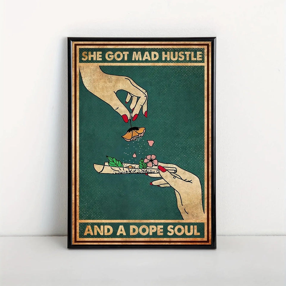 1pc Retro Canvas Painting Print Poster She Got Mad Hustle And A Dope Soul Hand Flower Pattern Poster Wall Art Home Decor Room Decor Canvas Poster No Frame June Wall Art