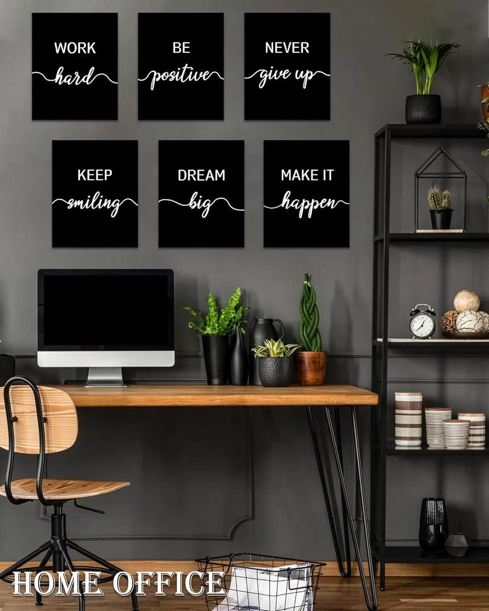 Drsoum Motivational Wall Decor Inspirational Office Wall Art Black Quotes Wall Art for Living Room Encouraging Canvas Posters for Office Bedroom Sayings for Wall Decor - 8” x10” x6 PCS (Framed) https://www.amazon.com/dp/B0C6LPVLRF