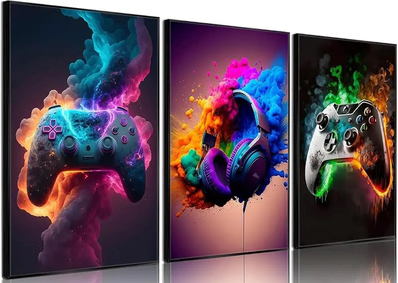 3pcs Game Room Decor Neon Gaming Posters Wall Art Gamer Accessories Theme Canvas Print Game Console Painting Picture for Children Youth Game Boys Bedroom Teen Wall Decor Unframed 12"x16"x3 https://www.amazon.com/dp/B0CPCHHKQD