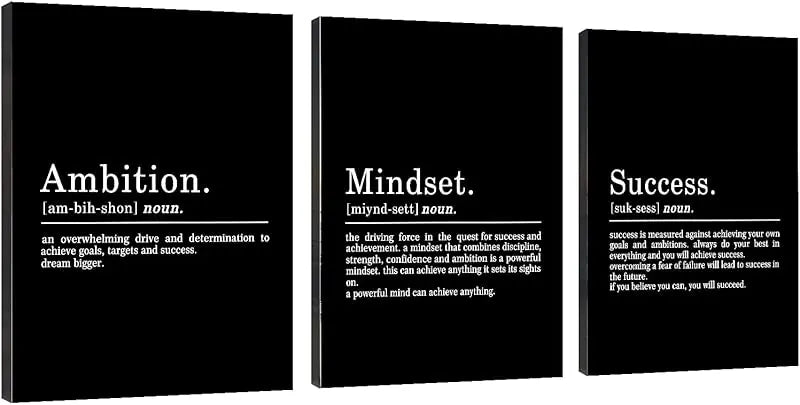 Inspirational Canvas Painting Wall Art -EPHANY ART,Mindset Quotes Prints, Success Framed Entrepreneur Poster Positive Quotes Wall Poster for Home Office Workplace (M-3pcs,12x16inchx3pcs) https://www.amazon.com/dp/B0B3J9L4QY