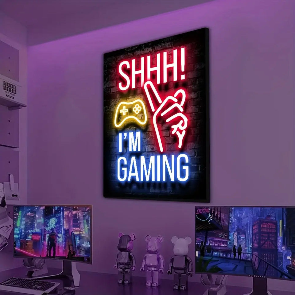 1pc Neon Game Poster - Vibrant Canvas Painting for Electronic Sports Room, Game Hall, and Boys' Bedroom - Perfect Wall Decor for Gamers June Wall Art