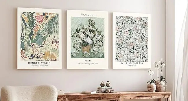 Induslyfe Framed Sage Green Vintage Wall Art Canvas Decor Set of 3, Matisse Wall Art Prints Posters Mid Century Modern Art, Aesthetic Floral Botanical wall art for bedroom, living room, bathroom 12x16 https://www.amazon.com/dp/B0CKY1V241