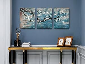 3 Piece Wall Art Hand-Painted Framed Flower Oil Painting On Canvas Gallery Wrapped Modern Floral Artwork for Living Room Bedroom Décor Teal Blue Lake Ready to Hang 12"x16"x3 Panel https://www.amazon.com/dp/B07RPLB9CH