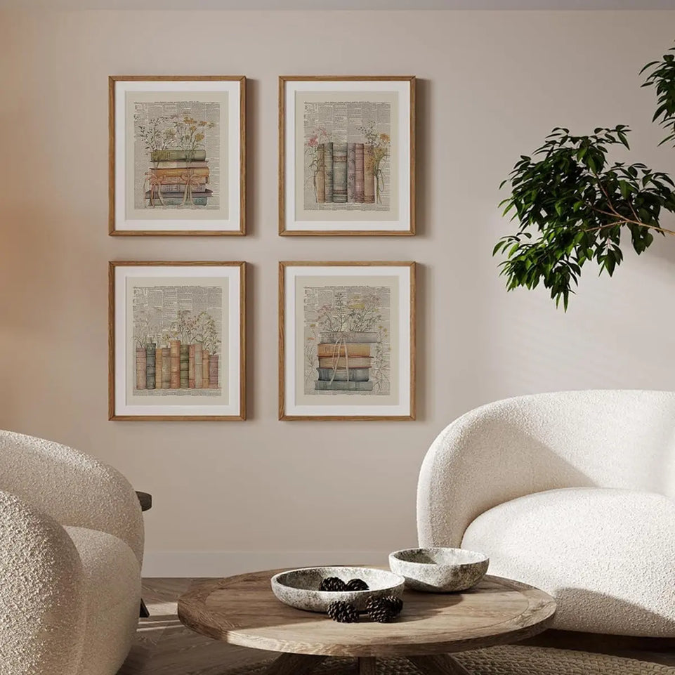 PLKMN Vintage Book Art Wall Decor 8x10, Book Club Decorations, Library Decor, Retro Floral Book Wall Art for Reading Room Classroom Nursery, Book Lovers Gifts, Set of 4 Unframed https://www.amazon.com/dp/B0CZQ3KRK9