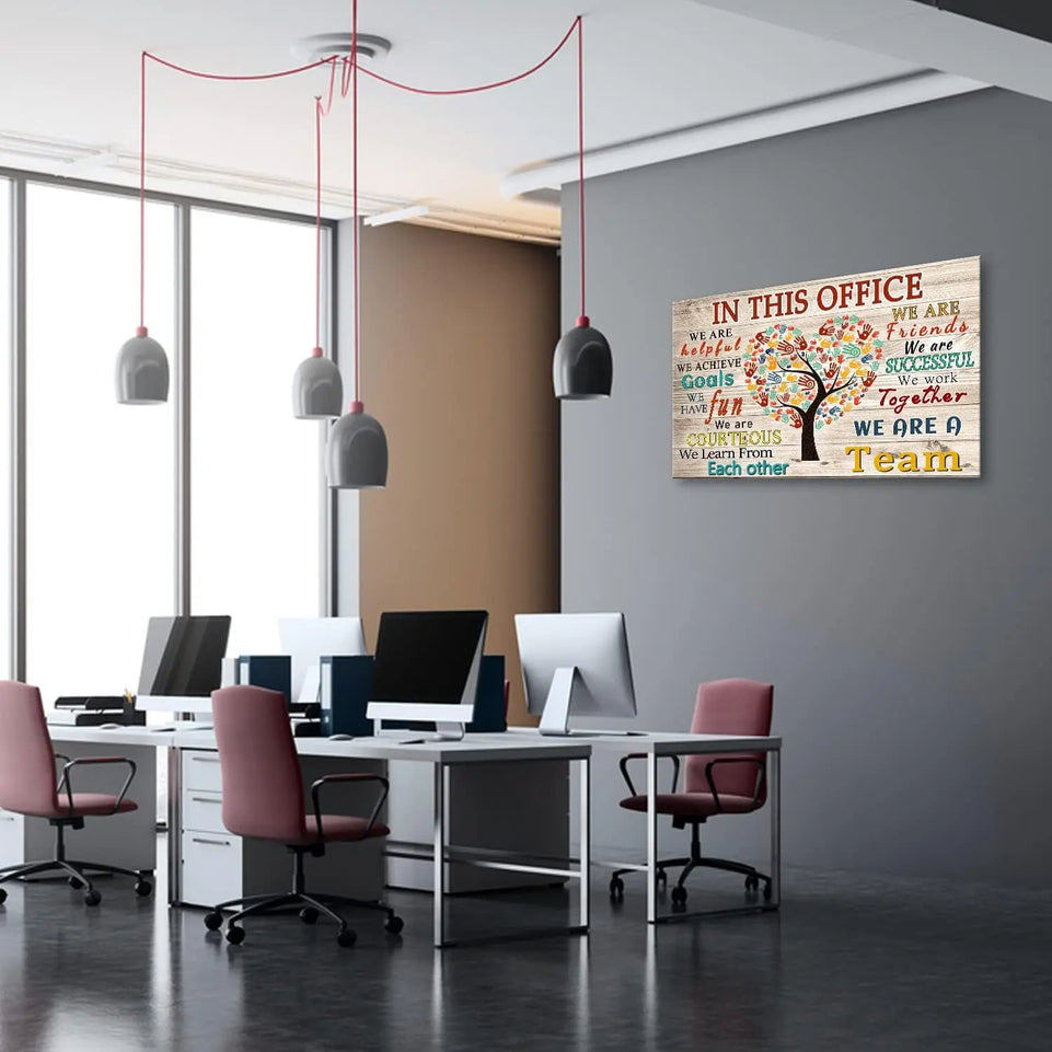 WHAOMIOT In This Office We Are A Team Inspirational Wall Art Positive Modern Decor Poster Canvas Print 24x16 Inch Frame Ready To Hang, Framed 24×16 Inch https://www.amazon.com/dp/B09TW97X8Q