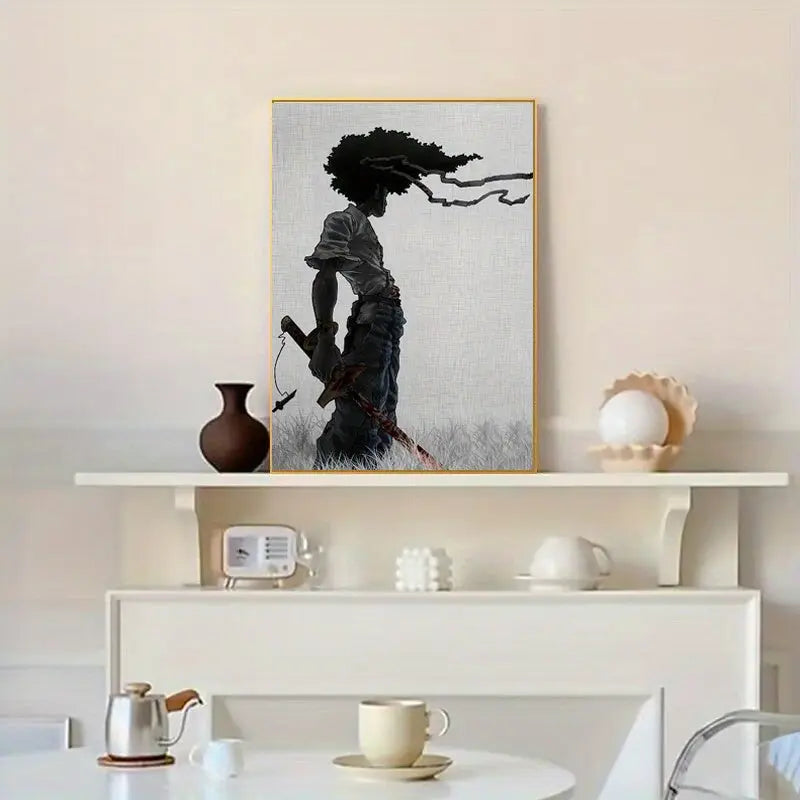 1pc African Samurai Anime Poster, Room Aesthetics Poster, Decoration Painting, Canvas Wall Art, Living Room Poster, Bedroom Painting, Home Decor, Frameless June Wall Art