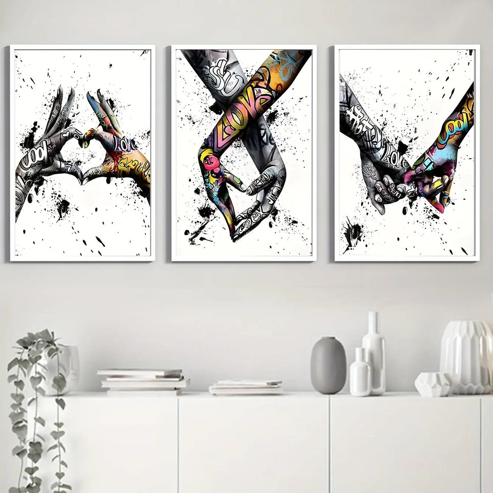 Abstract Graffiti Street Art Lover Kissing Canvas Painting Posters and Prints Hand By Hand Wall Art Pictures for Living Room June Wall Art