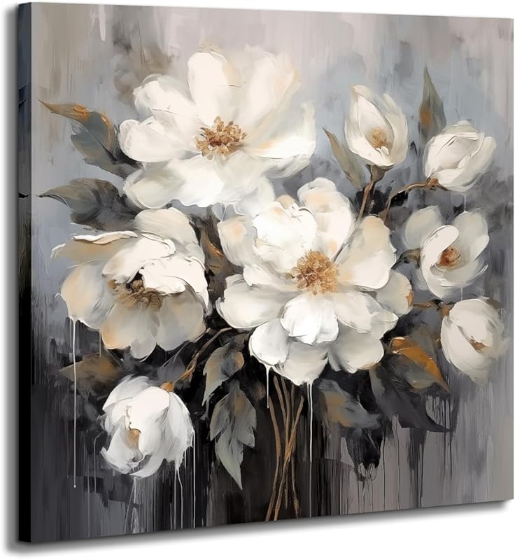 AnZhongArt Bathroom Wall Art,Flower Wall Art,Canvas Wall Art,Small wall Art Gray and White and Blue Flower Wall Art-Floral Canvas Wall Art, Bedroom Office Flower Wall Art Decoration,12x12 inches https://www.amazon.com/dp/B0CR7H4SQ4