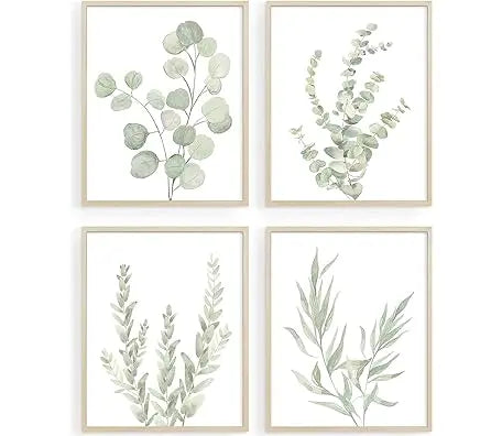 Drsoum Framed Botanical Plant Canvas Wood Wall Art Light Green Sage Wall Decor Eucalyptus Leaf Picture for Bedroom Living Room Bathroom Office 8”x 10” x 4pcs https://www.amazon.com/dp/B0CB1NZ5HT