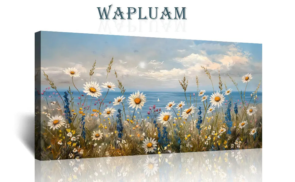 Wapluam Blue Ocean Canvas Wall Art for Living Room Wall Decor For Bedroom Bathroom Decoration Natural Seascape Painting Modern Office Wildflowers Artwork Large Pictures Home Decor Ready To Hang https://www.amazon.com/dp/B0DHZNFX84