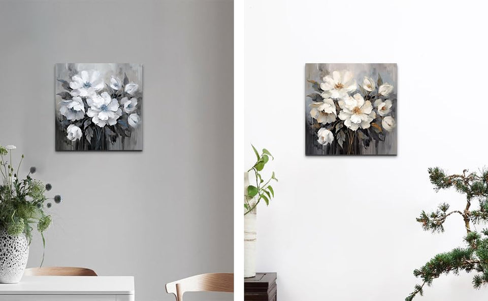 AnZhongArt Bathroom Wall Art,Flower Wall Art,Canvas Wall Art,Small wall Art Gray and White and Blue Flower Wall Art-Floral Canvas Wall Art, Bedroom Office Flower Wall Art Decoration,12x12 inches https://www.amazon.com/dp/B0CR7H4SQ4