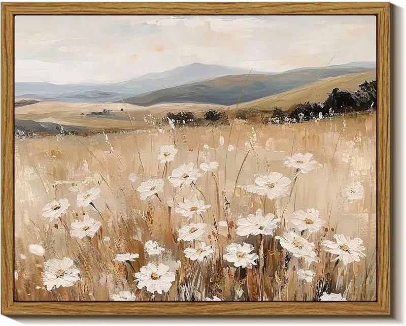 InSimSea Framed Wall Art for Living Room Landscape Canvas Wall Decor Meadow with Flowers Vintage Paintings Classical Wildflower Field Scene Boho Floral Pictures Decor Gifts for Bathroom Bedroom 8x10in https://www.amazon.com/dp/B0D1YFGWX7