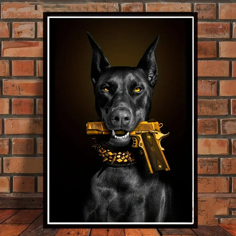 Modern Art Black Rubin Lion Dog Oil Painting Canvas Poster - 1pc Luxury Animal Wall Art for Bedroom Living Room Corridor - Fall Decor, Wall Decor, Room Decoration, No Frame June Wall Art