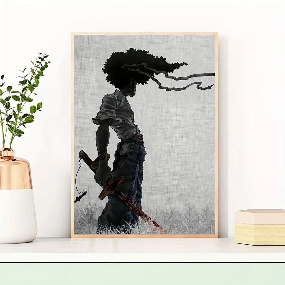 1pc African Samurai Anime Poster, Room Aesthetics Poster, Decoration Painting, Canvas Wall Art, Living Room Poster, Bedroom Painting, Home Decor, Frameless June Wall Art
