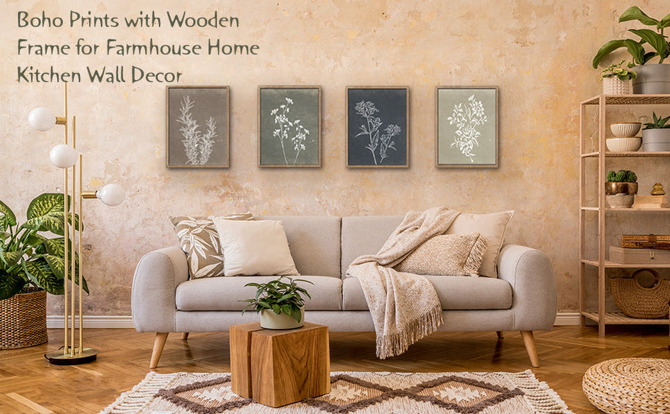 Framed Boho Wall Art Set of 4 for Wooded Minimalist Botanical Print Wall Art for Rustic Vintage Farmhouse Home Kitchen Wall Decor (Brown, 11x14) https://www.amazon.com/dp/B0BS9RNJDX
